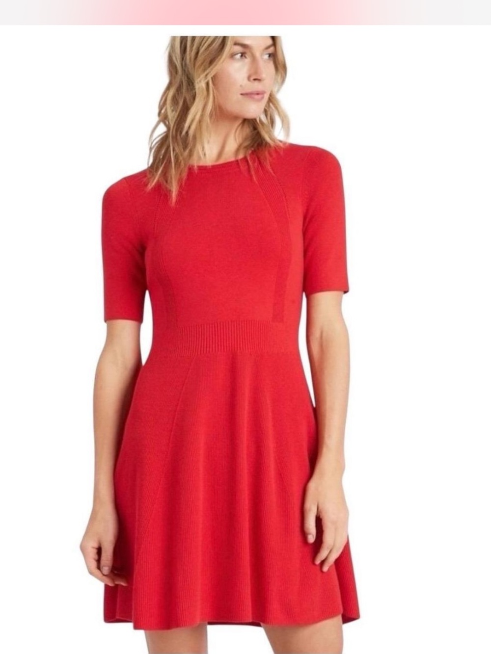 Banana Republic Babaton Vibrant Red Knit Ribbed Fit & Flare Dress XL NWT